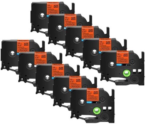 VMHPMLGV 5pcs 12mm schwarz auf weißes Etikettband, kompatibel mit TZ TZE-231 TZ-241 TZE-131 631 831 335 Bänder Kompatibel mit den Etiketthersteller(10PK Fluor Orange)