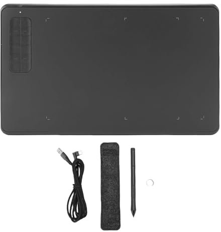Yanmis Tableta de Dibujo Gráfico, Tableta de Arte Digital de 10x6 Pulgadas con Pluma de Presión de Nivel 8192, 12 Claves Calientes, Almohadilla de Dibujo para Ganar 7/8/8.1/10, para OS