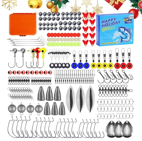 Fishing Accessories, 257 Pieces, Complete Set, Tackle Box Toys, Surprise Fishing Bait, Compact Design Fits Easily, Lures Such as Soft Baits, Hooks, Sinkers, for Dad Father Boys Men