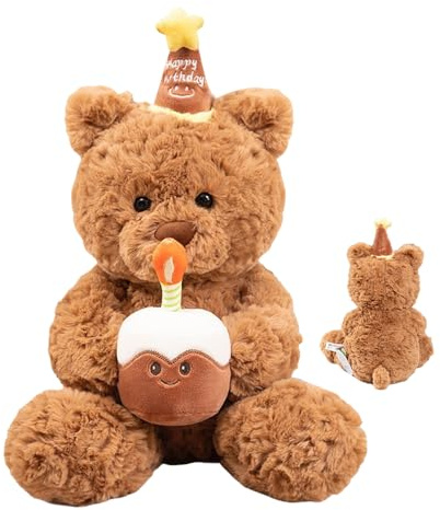 XPJBKC Teddybär, 30cm Stofftier Teddy Kuscheltier, Teddybär Klein mit Kuchen und Geburtstagshut, Teddy Bear Plüschtier Spielzeug Geschenk, Soft Cuddly Friends Bär für Geburtstag Weihnachten