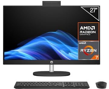 HP All-in-One 27-cr0062ns, PC Todo en Uno 27” FHD, AMD Ryzen 7 7730U, 16GB RAM, 512GB SSD, AMD Radeon Graphics, Cámara HD, Wi-Fi, Teclado y Ratón Inalámbricos, Sin Sistema operativo, QWERTY Español