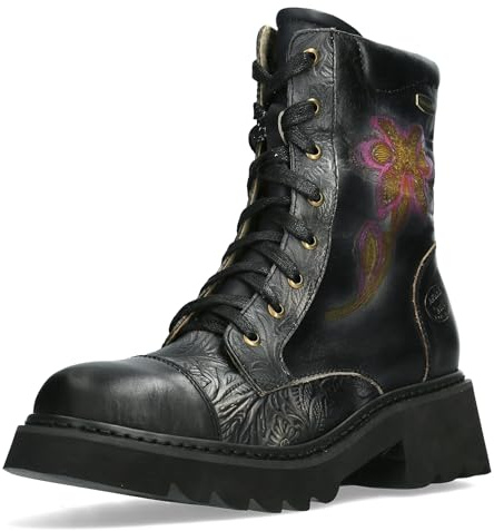Laura Vita Damen Stiefelette Cap Toe florale Prägung und Plateausohle Kouleo 24, Größe:38 EU, Farbe:Schwarz