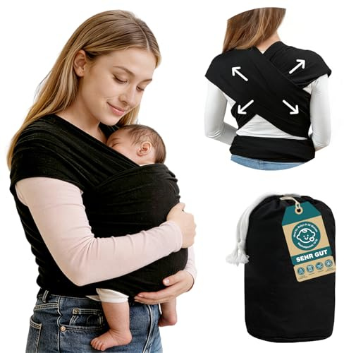 Babytragetuch Neugeborene ab Geburt bis 15 kg, Tragetuch Elastisches Ergonomische, Babytragetücher Baumwollmix Leicht Atmungsaktive, Unisex Hüftfreundlich Wickeltuch Baby 0-36 Monate