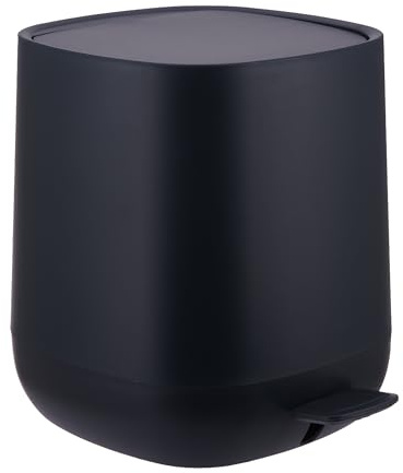 Relaxdays Mülleimer Bad, 5 l, Kosmetikeimer mit Soft-Close, matte Optik, entnehmbarer Inneneimer, Treteimer, schwarz