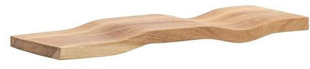 WOHNLING Wandregal 40 cm Akazie Massivholz, Schweberegal Wellenform | Hängeregal geschwungen mit organischen Linien, Wandboard für Bücher und Deko, handgefertigt, jedes Regal ein Unikat