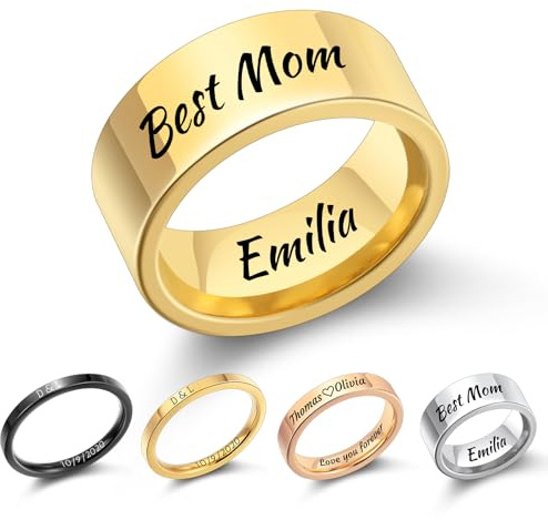 MMXX Personalisierte 2MM/4MM/8MM Edelstahlringe Individuelle Gravur Name Datum Schlichte Eheringe Hochglanzpoliert Verlobungsring für Frauen Männer