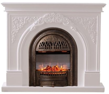 Elektrischer Kamin im traditionellen Stil mit Kaminsims, vogelkäfigförmigem Heizkern und realistischer 3D-Flamme Wandkamin(Bronze)
