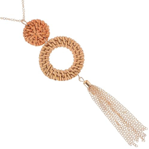 ifundom Woven Charms Pendant Necklace Handmade Metal Straw Sweater Necklace Women’s Decorative Neck Jewelry Boho Style for Daily Wear