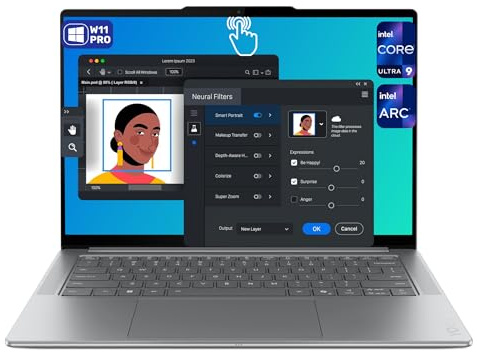 Lenovo Yoga Pro 7i Aura Edition AI Laptop, Intel Core Ultra 9 285H, 32 GB LPDDR5 RAM, 1 TB PCIe SSD 14.5 3K OLED Touchscreen Display, Intel Arc 140T GPU, Deutsches Tastatur-Layout, W11 Pro, Luna Grey
