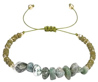 Karma NH10045140 Naturstein Armband Grün Damen Herren dehnbar modern Armband Geschenk für sie ihn Steinarmband Perlenarmband unisex (Grün)