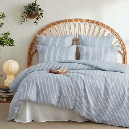 Tospass Bettwäsche 135x200 Baumwolle Blau Weiß Gestreifte Bettwäsche Set | ÖKO-TEX Bettwäsche für Allergiker,Aesthetic Bettwäsche Gestreift, 2tlg Bettbezug mit Reißverschluss und 1 Kissenbezug 80x80cm