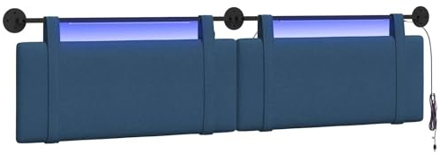 vidaXL Hängendes Kopfteil Mit LED Licht Blau Stoff, Stylische Schlafzimmer-Deko, modernes Wandkopfteil, luxuriöser Stoffakzent, gemütliche Schlaf-Oase