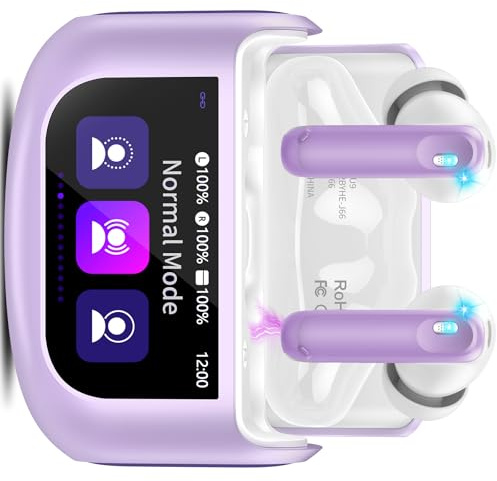 2026 Cuffie Bluetooth, 48 Ore Auricolari Bluetooth 5.4 Touch Screen, ANC/ENC Cancellazione Rumore Cuffie Senza Fili, 5 Equalizzatore, Stereo Hi-Fi Cuffie Wireless, IPX7 Impermeabile Cuffiette Viola