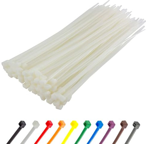 Gocableties Kabelbinder 100 Stück Weiß/Naturfarben Transparent, 300 mm x 7,6 mm mit 54,4 kg Zugfestigkeit, Zugfestigkeit 54,4 kg, extra starkes, UV Beständig Set