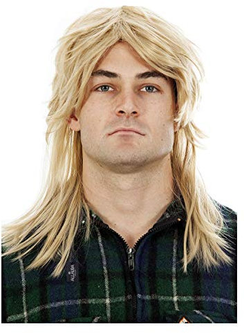 ALLAURA - Garth Wig Mens Mullet Wigs Dark Blonde 80s Costumes - Mens Mullet Wig Merica Blonde Brown Joe Dirt Costume