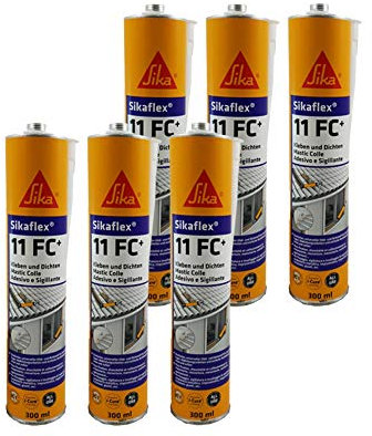 Sikaflex 11FC+ Lot de 6 flacons de colle et de joints pour l'intérieur et l'extérieur 300 ml Blanc uni