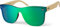 styleBREAKER Unisex Monoglas Nerd Sonnenbrille mit Bambus Bügeln und Polycarbonat Glas, Retro Style 09020112, Farbe:Gestell Hellbraun/Glas Grün-Blau verspiegelt