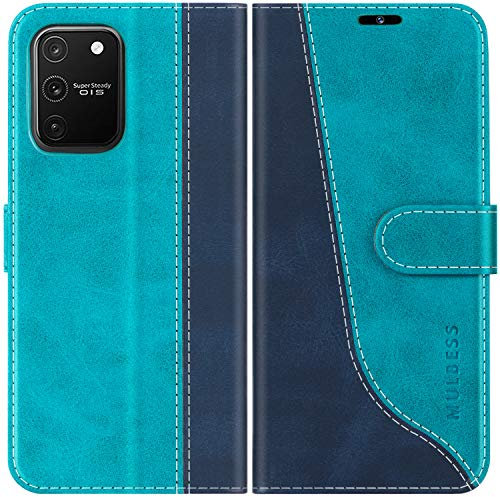 Mulbess für Samsung Galaxy S10 Lite Hülle, Handyülle Leder mit Kartenfach, Klapphülle mit Magnetverschluss, Flip Case Etui Handytasche Schutzhülle, Stilvoll Mint Blau