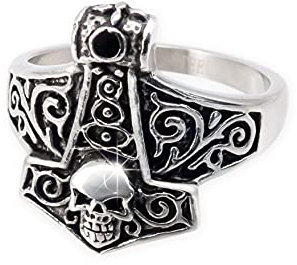Fly Style Thor's Hammer Ring aus 316L Edelstahl mit Totenkopf, Ring Grösse:23.9 mm