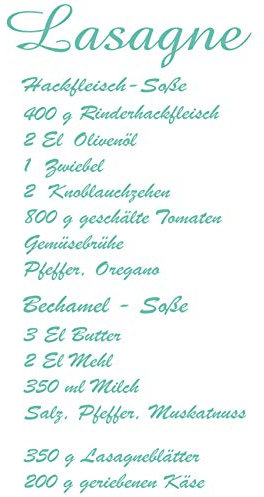 wall-refine WS-00215 | Lasagne | 50 x 100 cm, Mint, seidenmatt, Premium Wandtattoo Wandaufkleber der Extra-Klasse Wanddeko Küchendeko Deko Küche Rezept
