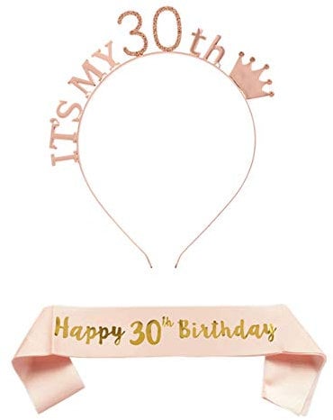 CHTENG Rose Gold Happy Birthday Sash and Tiara Rhinestone Crown Headband for Birthday Party Supplies (30)