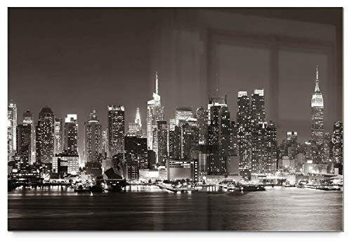 BilderKing Schönes Acrylglasverbund-Bild 90x60cm Skyline. EIN Elegantes, modernes 8mm Acrylbild New York nachts für Wohnzimmer, Schlafzimmer, Flur, Küche. Mit Befestigung für schwebende Optik