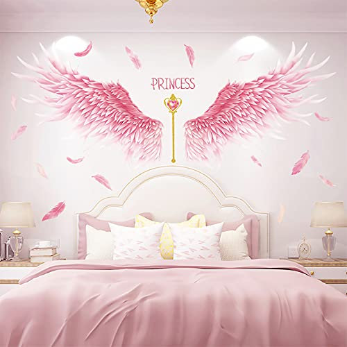3D Deco Wandtattoo Rosa Federn Flügel, Prinzessin Federn Kreativ Wandsticker, JOENCOST Abnehmbar Schön Wandaufkleber Kunst-Wandbilder für Mädchen Baby Kinder Schlafzimmer Wohnzimmer Esszimmer