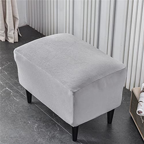 Highdi Ottomane Schonbezug Hockerbezug, Samt Hocker Husse für Fußhocker Rechteckig, Stretch Bezug Ottomane Abdeckung Überzug Hocker Protector Waschbar Hockerabdeckung (hellgrau,2 Stück)