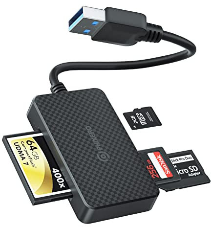 PHIXERO SD Karte Lesegerät PC USB 4-in-1-SD/CF/MS/Micro SD Lesegerät mit 5 Gbit/s Super-Speed, kompatibel mit Laptop mit USB-A-Anschluss und mehr USB-A-Geräten