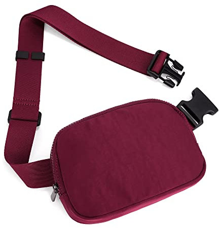 UTO Bauchtache Damen Stylisch Gürteltasche Nylon Hüfttasche Wasserdicht Herren Mode Leichte Taille Pack mit 2 Reißverschluss Taschen Burgunderrot
