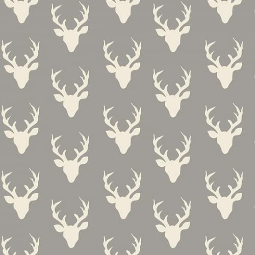 Art Gallery Fabrics Grey Hello Bear 100% Cotton Poplin Fabric | 110cm / 43 Wide, Tiny Buck Forest Mist Animals Design Poplin Fabric, 125gsm Light-Medium weight, sold per metre