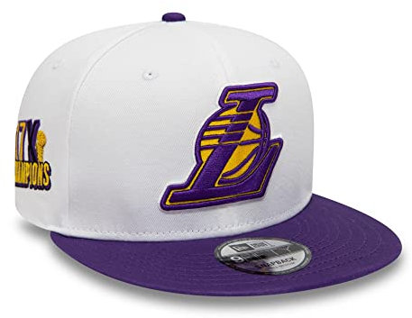 New Era NBA Champions Patch Los Angeles Lakers weiß Lila Fanartikel gerader Schirm verstellbar 9Fifty Snapback Cap - S-M (6 3/8-7 1/4)