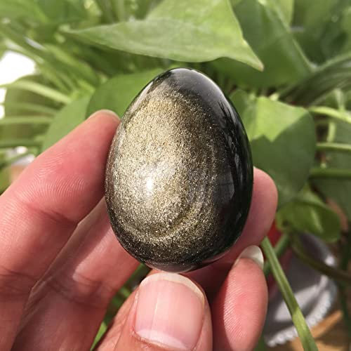 Huevo de obsidiana de Oro Natural Juego de Ojos Reiki Bola curativa Hermosa Piedra de Cristal Natural QINTINYIN (Size : 40-45mm)