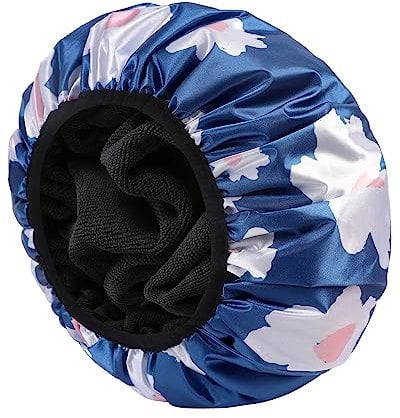 E ENASUE Wiederverwendbare 3-lagige Duschhaube,Extra-große wasserdichte Duschhaube,geeignet für alle Arten von langem Haar,Verstellbare Damen-Duschhaube, ideal für Mädchen (Blau)