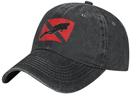 Oudrspo Unisex Denim Baseball Cap Dive Scuba Diving Front Vintage Washed Verstellbare Casquette