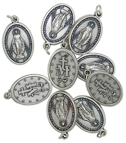 Versilberte Medaille Wunderbare Madonna PRAY FOR US - h 2,2 cm - 10 Stück