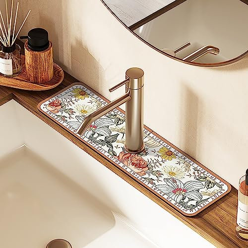 Hokuto Tapis Absorbant de Robinet d'évier, Tapis Absorbant de Robinet pour évier de Cuisine, Garde-Boue d'évier Floral, réutilisable à séchage Rapide, pour Cuisine de Salle de Bain (C) absorbent mat