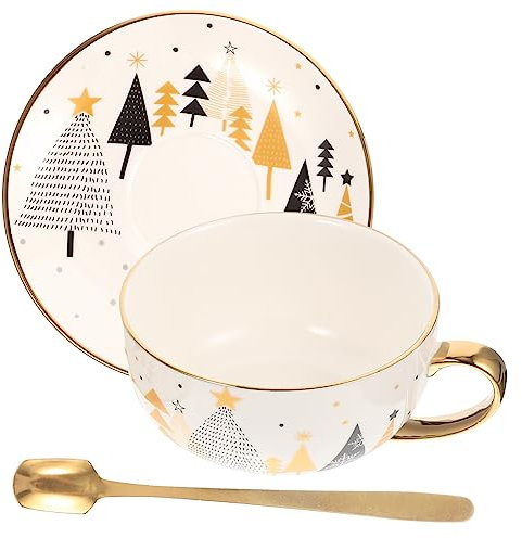 BESTonZON 1 Satz Weihnachtstassen Und Untertassen Dekorative Teetasse Tassen Mit Heißer Schokolade Multifunktionskaffeetasse Tassen Trinken Porzellantasse Rostfreier Stahl Weihnachten Büro