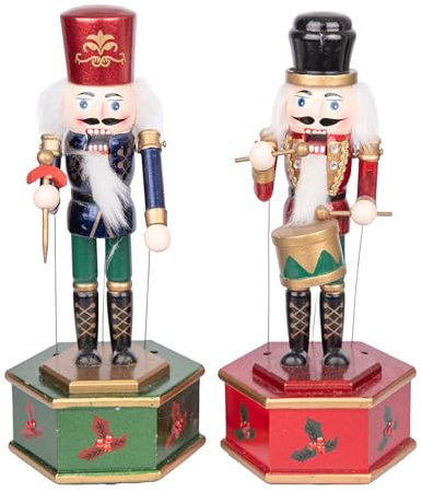SHATCHI Caja Musical de Madera de 30 cm con diseño de Soldados de Cascanueces de Navidad, Figuras de Marionetas animadas para decoración del hogar, Incluye una