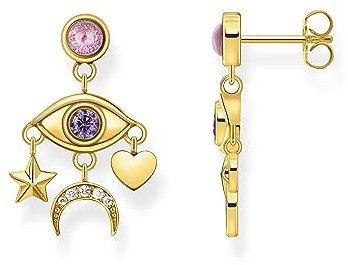 THOMAS SABO 2 Ohrhänger Auge mit bunten Steinen vergoldet 750 Gelbgold Vergoldung, 925 Sterlingsilber H2272-414-7