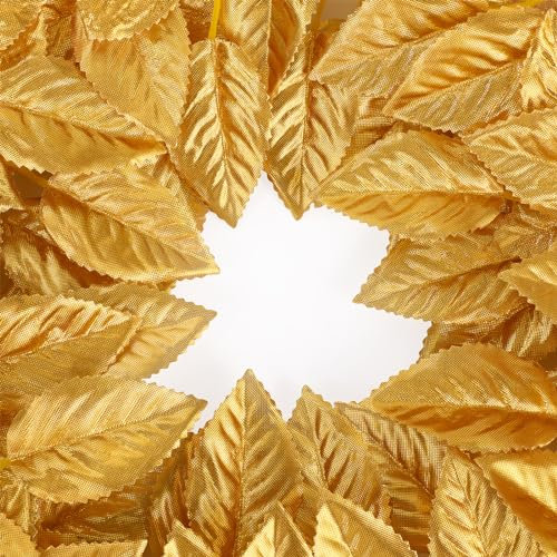 MWOOT 50 Stück Basteln Künstliche Blätter, Gefälschte Seidenblätter, Künstlich Blätter Gold, Kunstblätter für DIY Torte Kranz Blumenstrauß Blumenanordnung Hochzeit Party Dekoration