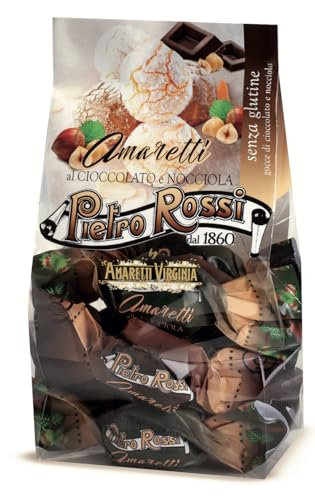 Amaretti Biscuit - Decadent Hazelnut Amaretti With Chocolate Drops In A Gift Pouch (Gluten-Free)| Traditional Soft Amaretti Biscuits Gift Bag | Authentic Italian | Pietro Rossi 180g