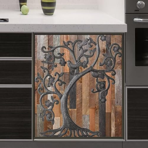 MLGB Cubierta magnética de árbol de la vida para lavavajillas, diseño de pájaros, de acero inoxidable, para panel magnético de nevera, puerta de madera, cubierta magnética para lavavajillas (23 x 26