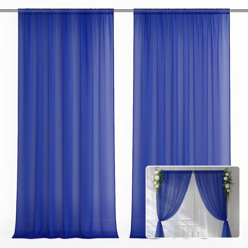 EMART Blue Backdrop Curtains,3x3m Tulle Chiffon Fabric,1.5x3m,2 Panels | Semi-Transparent Fabric Drape for Parties Wedding Stage Decoration,Background for Baby Shower Photography Birthday Photo