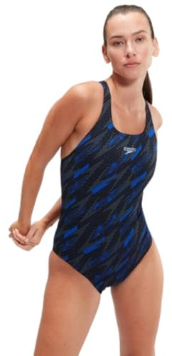 Speedo HyperBoom Allover Medalist Costume da Bagno per Donna, Nero/Blu, 32