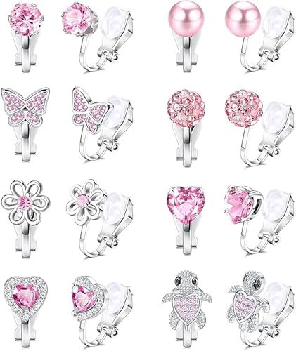8 Paar Ohrclips Kinder Clip Ohrringe Mädchen on Ohrringe Ohne Ohrloch Hypoallergene Herz Stern Blumen Regenbogen Schildkröten Niedlich Rosa Ohrclips Für Ohne Ohrlöcher Schmuck Für Kinder Mädchen