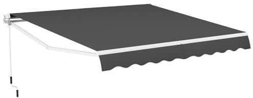 COSTWAY 3 x 2.5m/3 x 3.6m Retractable Manual Awning, Anti-UV and Waterproof Garden Patio Canopy with Hand Crank, Aluminum Sun Shade Shelter for Balcony Yard(3m x 3.6m, Grey)