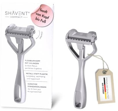 SHAVENT Compact Schwingkopf-Rasierer, Damen Nassrasierer, Sanft & Sicher, Frauen Metall – Rasierer für Beine, Initmrasur, Bikinzone, Reisegröße, Plastikfrei, Nachhaltig, Langlebig - Made in Germany
