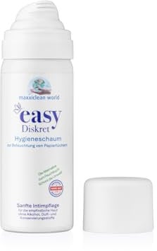 maxxiclean world - Easy Diskret Feuchttuchschaum - Intimpflege Schaum ohne Parfum & Alkohol - Vegan - Dermatologisch getestet - 50ml ca. 150 Anwendungen