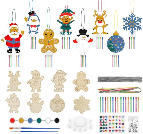ilauke Holzanhänger Weihnachten, 16 Stück Bastelset Weihnachten Kinder, DIY Weihnachtsdekoration mit Kordeln Kunsthandwerk Geschenke für Jungen Mädchen Herbst Dekoration